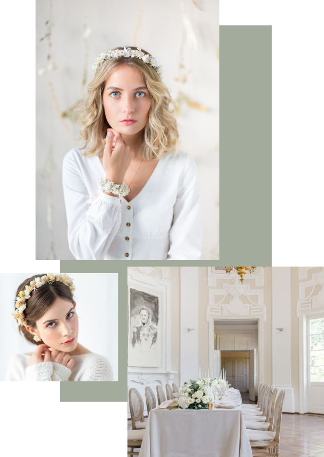 Gestapelte Fotocollage mit Blumenkränzen von Classy Flowers