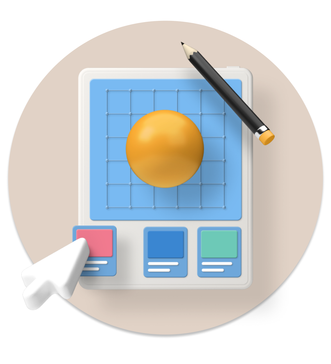 Neutrale 3D-Illustration einer ruhigen Fläche mit Raster – Gestaltungselement
