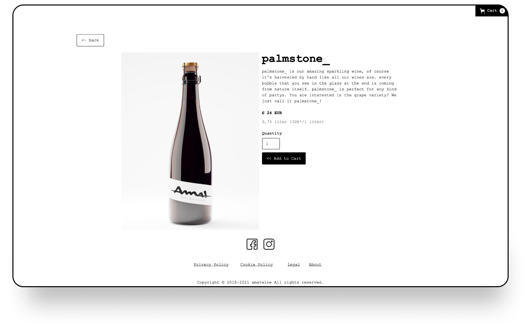 Ausschnitt des amatwine-Webshops mit Produktdetailseite
