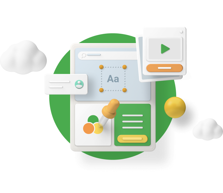 3D-Illustration: Cloud-Symbol mit Video- und Textelementen