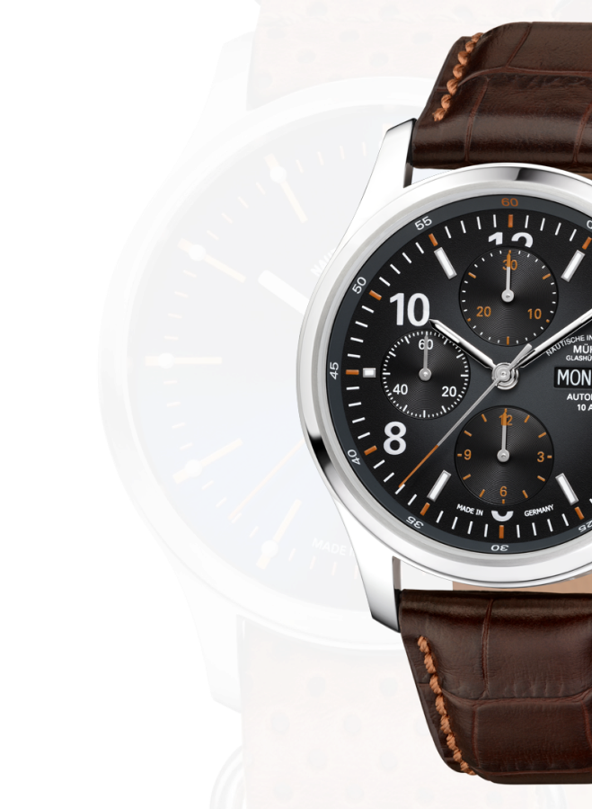 Mühle-Glashütte Chronograph mit braunem Lederarmband