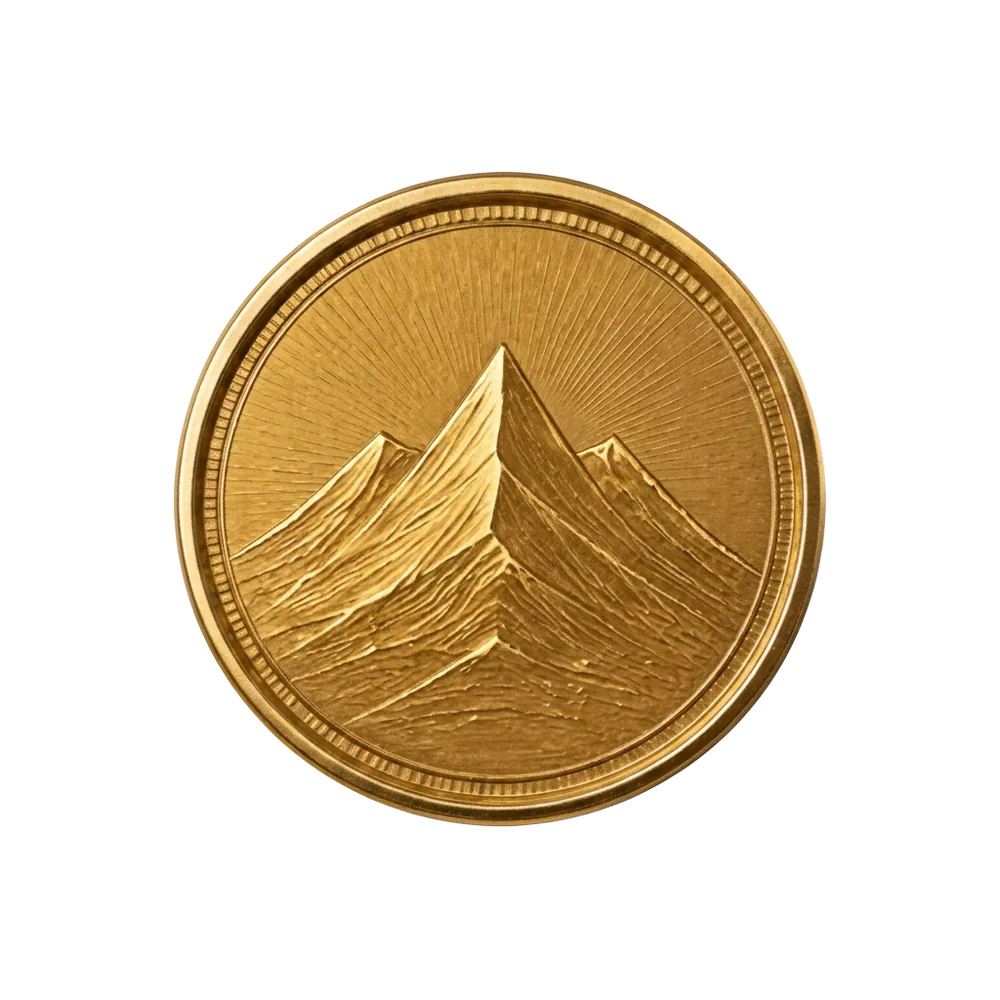 Goldene Münze mit geprägtem Bergmotiv – Metapher für vergleichbare Kennzahlen über mehrere Beteiligungen.